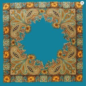 TEAL & GOLDEN MIXED COLORS ~  SILKY WILD RAG SCARF NEW NWT